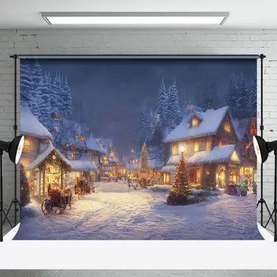 Aperturee Warm Light House Snowy Night Christmas Vibe Backdrop - Aperturee