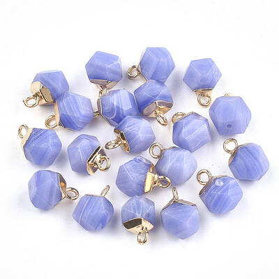 Electroplate Natural White Jade Star Cut Round Charms