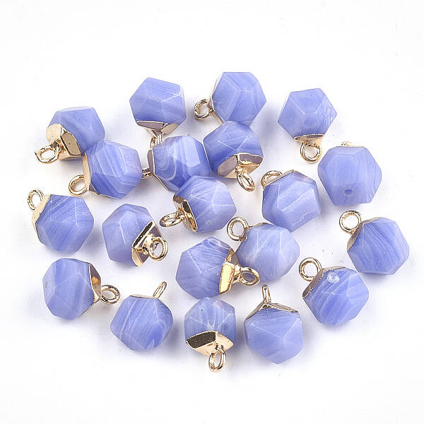Electroplate Natural White Jade Star Cut Round Charms