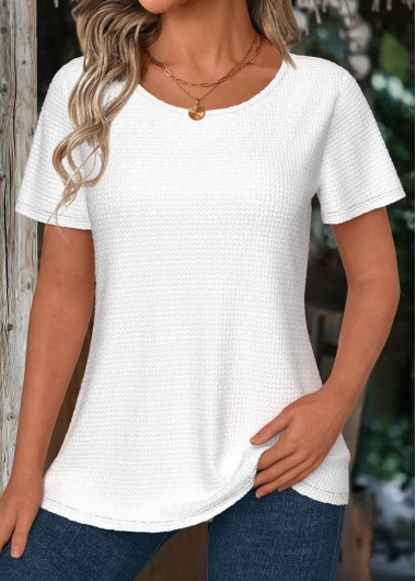 Modlily White Short Sleeve Round Neck T Shirt - S
