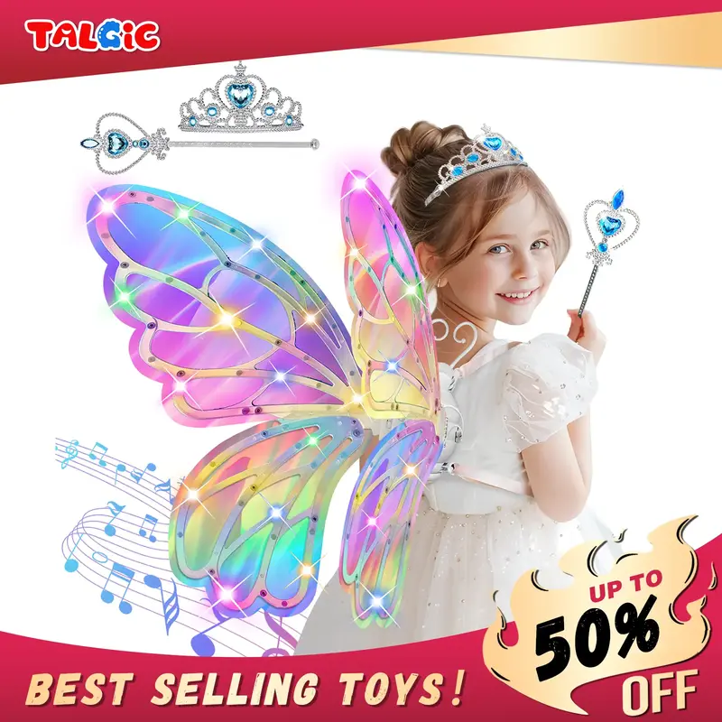 [New release] Glowing Butterfly Wings Pretend Play Dress-up and roleplay toys , Angel Wings for 3-8 year Years Girls, Fun Pla...
