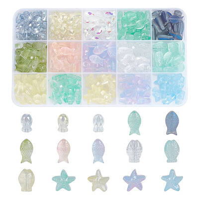 275Pcs 15 Styles Transparent & Frosted Glass Beads