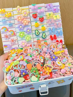 60-100pcs Cute Cartoon Hair Ties, Random Colors, Animal & Fruity Designs, Fashion Hair Accessories for Women & Girls