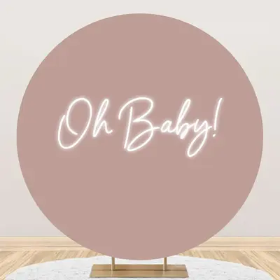 Round Oh Baby Pink Neon Backdrop For Gender Reveal - Aperturee