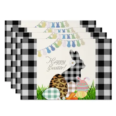 Aperturee Spring Grass Bunny Plaid Easter Set Of 4 Placemats, 14x12 Inch, 15.8 USD, NYJY00419-S, placemats