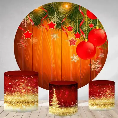 Aperturee Green Leaves And Red Ball Round Christmas Backdrop Kit | Xmas Backdrop | Christmas Background Photography | Winter ...