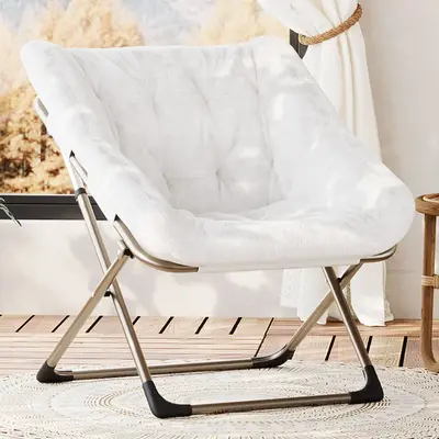 Garvee Comfy Collapsible Saucer Chair for Adults, Soft Faux Fur, No Assembly Required, Durable Metal Frame, Stylish Lounge Se...