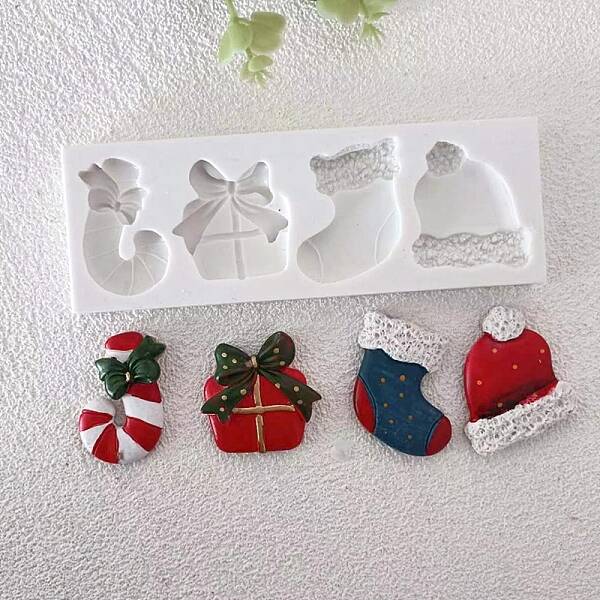 DIY Christmas Candy Cane & Gift Box & Sock & Hat Fondant Food Grade Silicone Molds