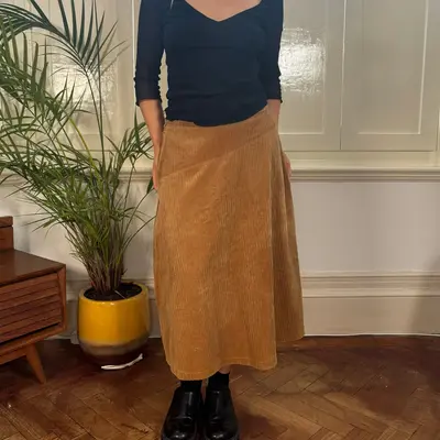 Unbranded Midi Cord Skirt - 30W UK 10 Beige Cotton