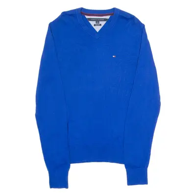 TOMMY HILFIGER Mens Jumper Blue V-Neck Tight Knit M