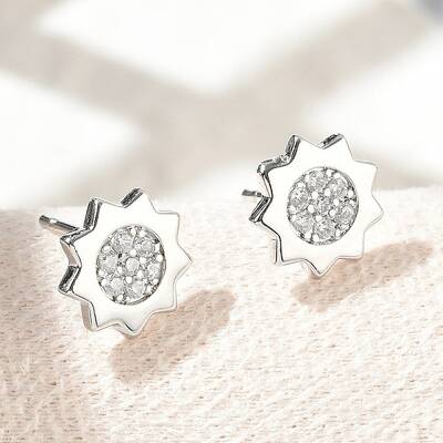 Brass Micro Pave Clear Cubic Zirconia Stud Earrings