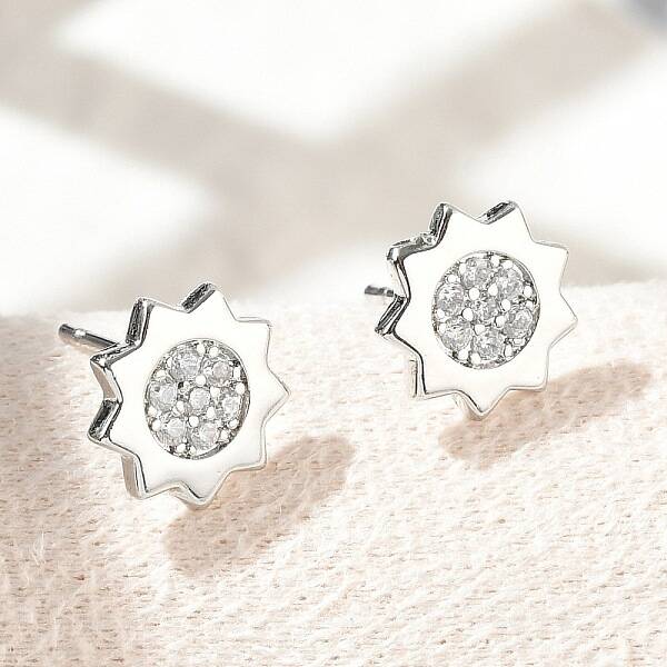 Brass Micro Pave Clear Cubic Zirconia Stud Earrings