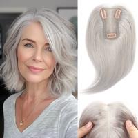 Vasilia Hair Toppers for Women 10inch Real Human Hair Silver Grey Hair Toppers 100% Remy Hair Toppers for Women with Thinning...