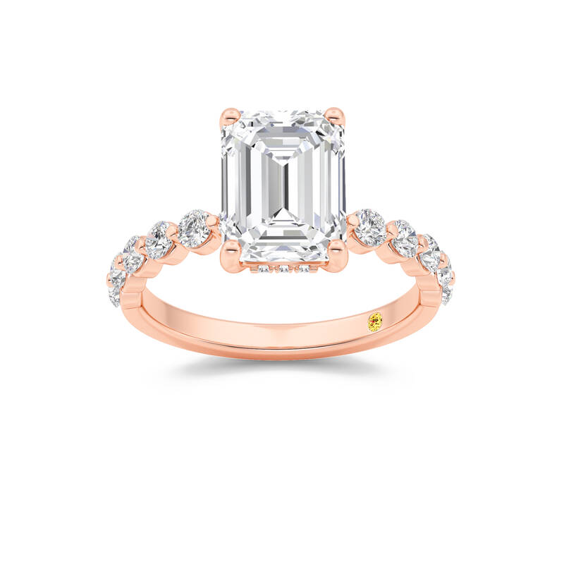 Frost Shared Prong Emerald Cut Lab Grown Diamond Engagement Ring | 18K Rose Gold 3 3/4 CT. TW.