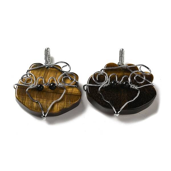 Natural Tiger Eye Copper Wire Wrapped Pendants
