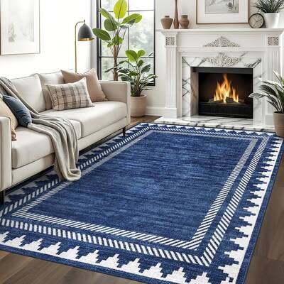 Garvee Area Rug 9x12 Modern Geometric Rug with Non Slip TPR Backing, Unique Bordered Neutral Washable Carpet, Soft Low Pile F...