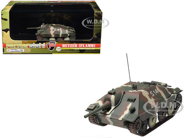 Hetzer (Flamm) Tank Destroyer S14 17th SS Panzergrenadier Division Alsace (1945) German Army 1/72 Diecast Model by Panzerstah...