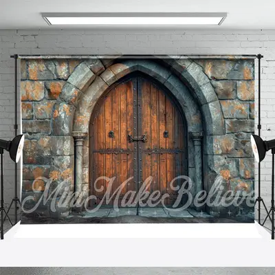 Brick Wall Brown Wood Door Backdrop For Photograph - Aperturee
