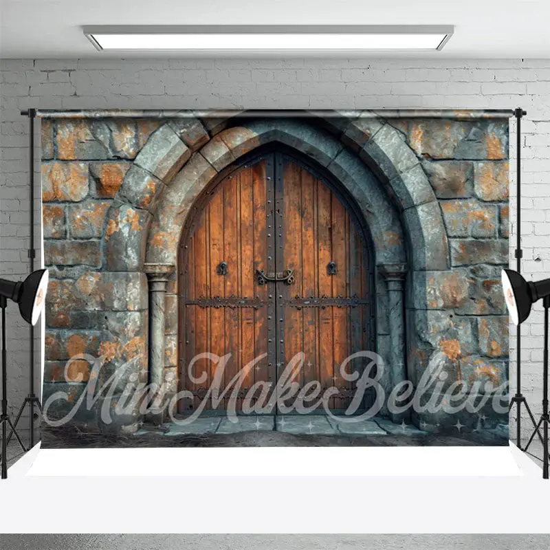 Brick Wall Brown Wood Door Backdrop For Photograph - Aperturee