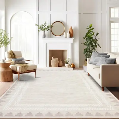 Garvee Washable Area Rug 9x12 Beige Rugs Unique Bordered Neutral Living Room Rug,Modern Geometric Rug for Farmhouse Non Slip ...