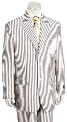 Canto Men's 3-Piece Seersucker Suit w/ Peak Lapel - Poly-Rayon Blend