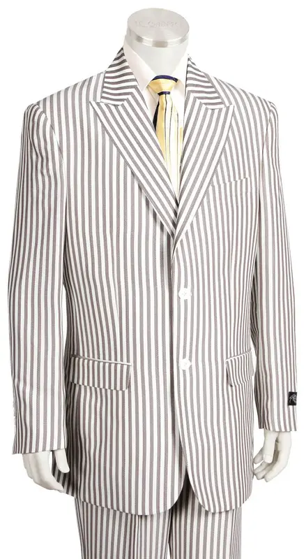 Canto Men's 3-Piece Seersucker Suit w/ Peak Lapel - Poly-Rayon Blend