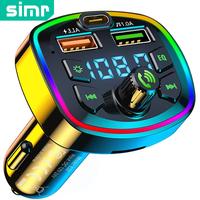 Simr Multifunctional Car FM Transmitter, Wireless BT Radio Adapter with Dual USB Type-C Charging Ports, MP3 Player Support U ...
