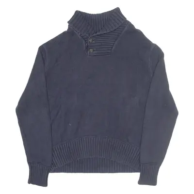 POLO RALPH LAUREN Mens Jumper Blue Button Neck Tight Knit XL