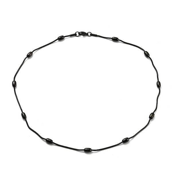 304 Stainless Steel Round Snake Chain Necklace with Oval Beaded
