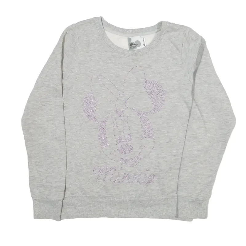 DISNEY Minnie Mouse Rhinestones Sweatshirt Grey Girls 12Y