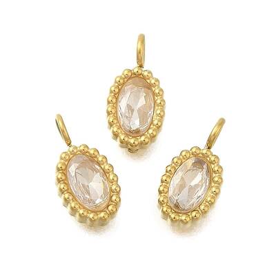 304 Stainless Steel Micro Pave Cubic Zirconia Charms