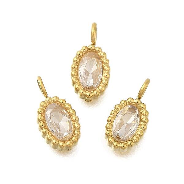 304 Stainless Steel Micro Pave Cubic Zirconia Charms