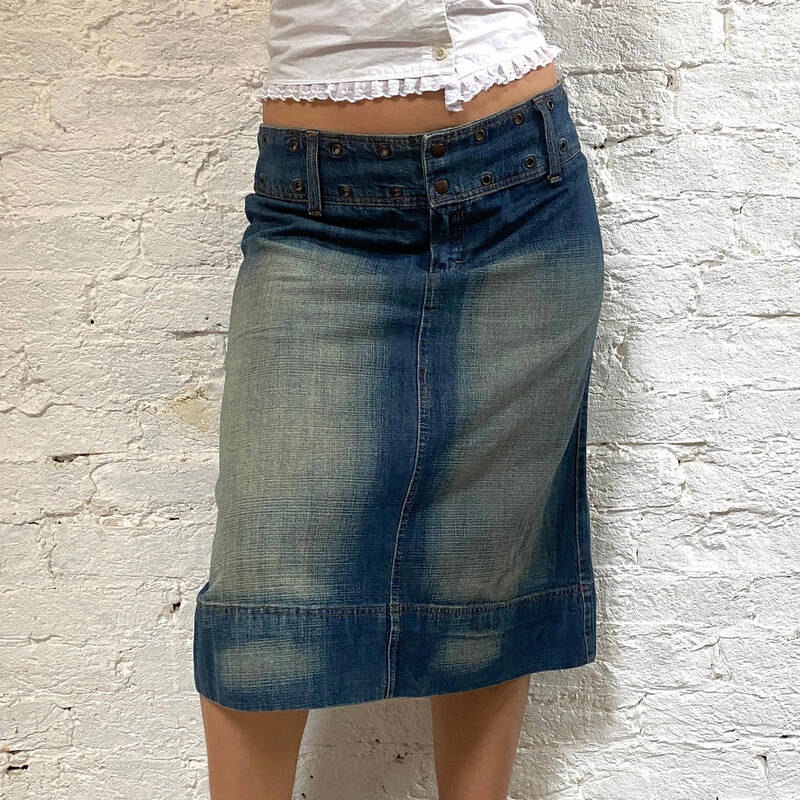 Sweep Jeans Midi Denim Skirt - 32W UK 12 Blue Cotton