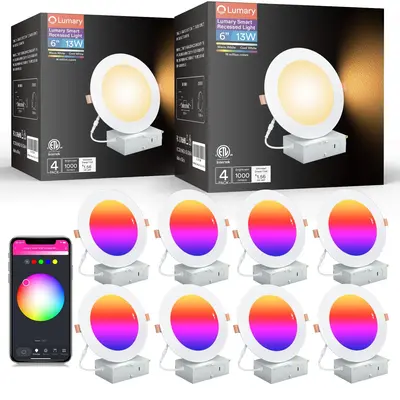 Lumary Wi-Fi Smart Canless Recessed Lighting 6 inch 8 PCS