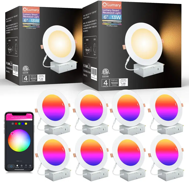 Lumary Wi-Fi Smart Canless Recessed Lighting 6 inch 8 PCS