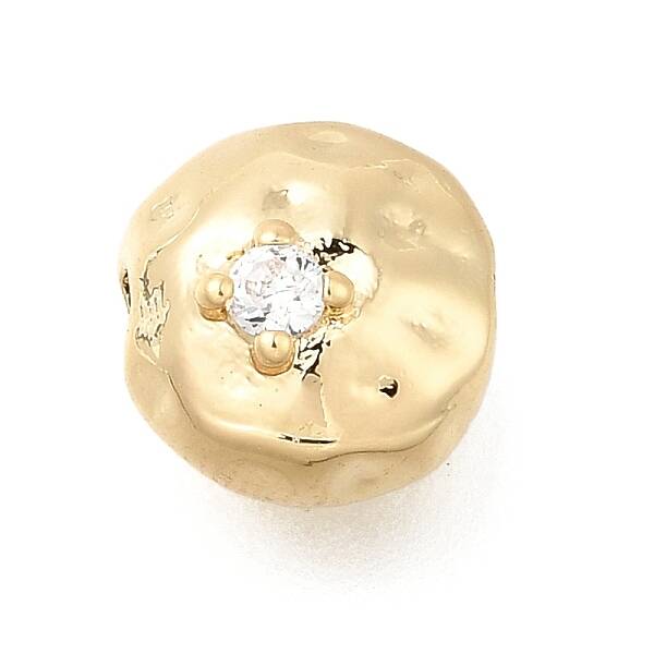 Brass Micro Pave Clear Cubic Zirconia Beads