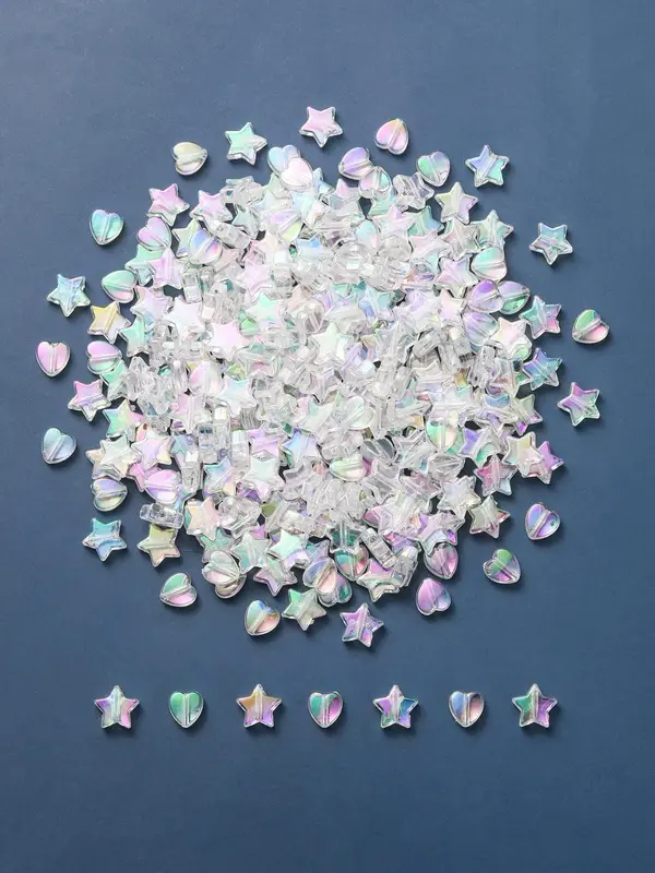 Cute Heart & Star Beads Set, Clear Acrylic Beads for DIY Bracelet & Necklace & Keychain, Fashion Exquisite DIY Jewelry for D...