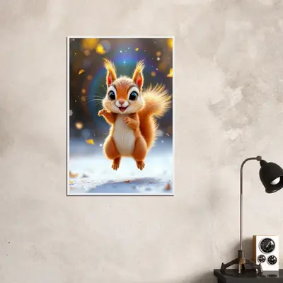 Joyful Leap - Adorable Squirrel Art on Matte Paper