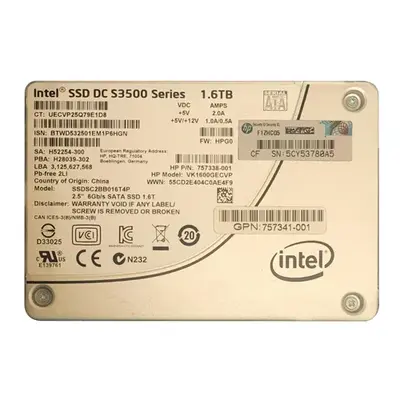 757341-001 HP 1.6TB Multi-Level Cell SATA 6Gb/s 2.5-Inch SFF Solid State Drive