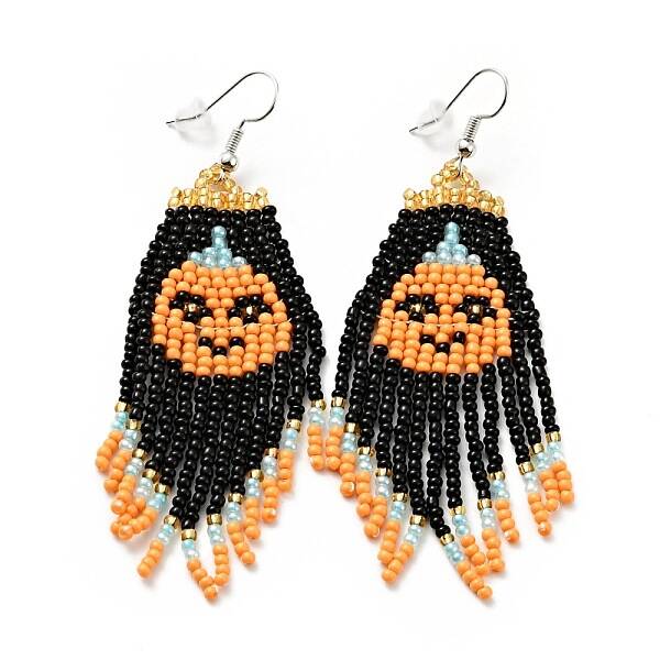 Glass Seed Braided Pumpkin Chandelier Earrings