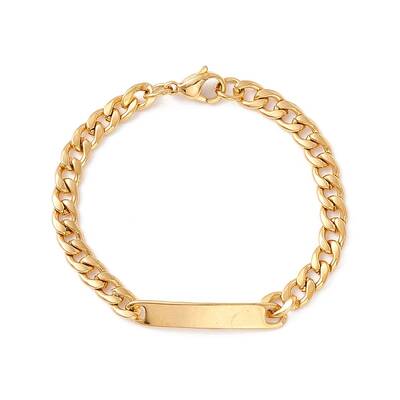 Ion Plating(IP) 304 Stainless Steel Curb Chain with Bar Link Bracelet for Men Women