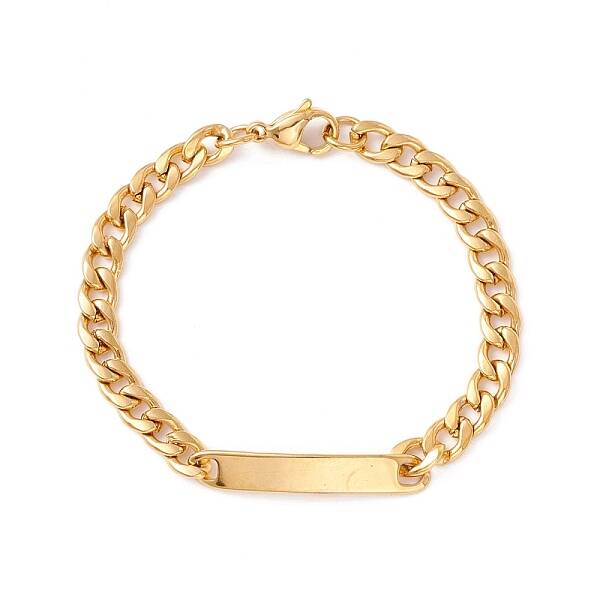 Ion Plating(IP) 304 Stainless Steel Curb Chain with Bar Link Bracelet for Men Women