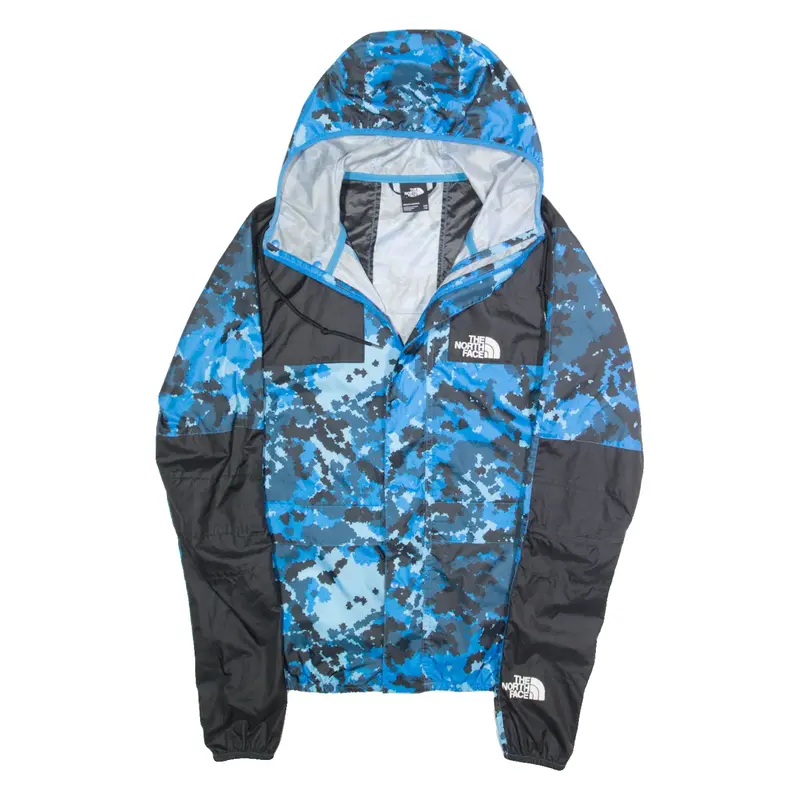 THE NORTH FACE Mens Rain Jacket Blue Hooded Crazy Pattern XXS