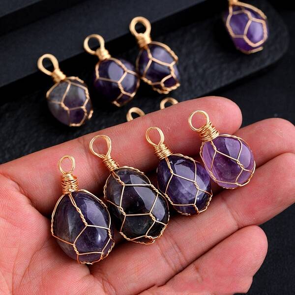 Wire Wrapped Natural Amethyst Pendants