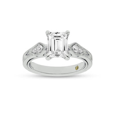 Vesta Vintage Inspired Emerald Cut Lab Grown Diamond Engagement Ring | 10K White Gold 3 3/4 CT. TW.
