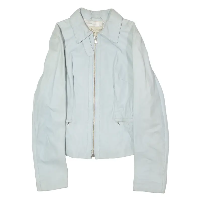 GUIDO BAMBI Womens Jacket Blue Leather 90s UK 14