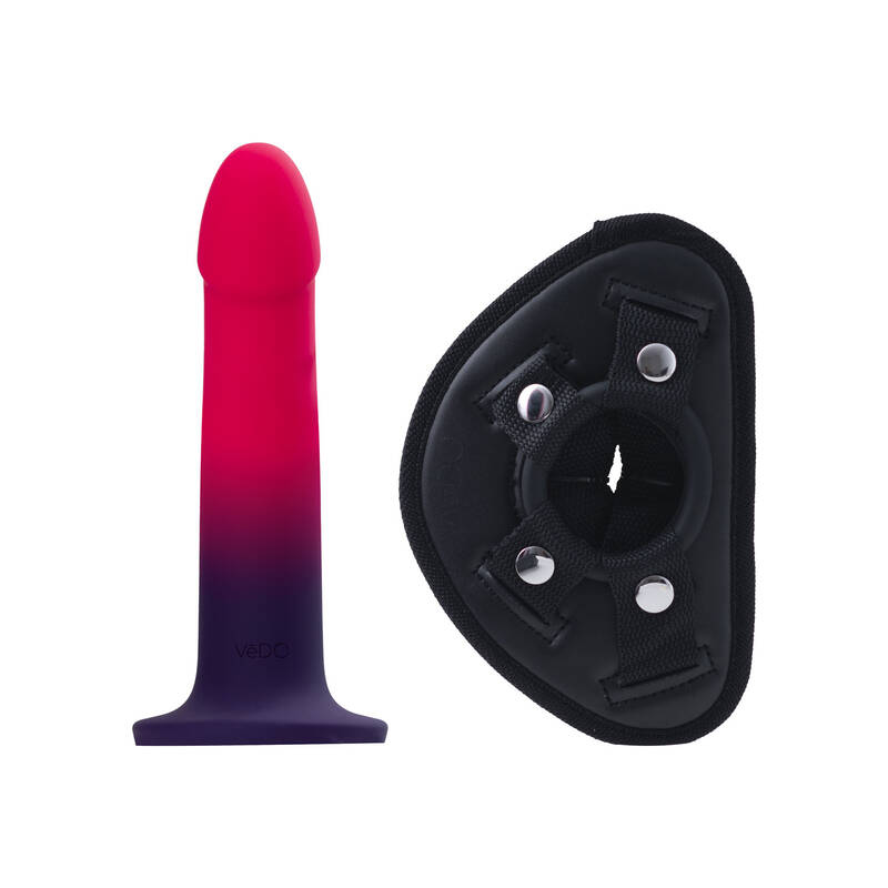 Duo Semi-Realistic Dildo With Harness - Pink/purple