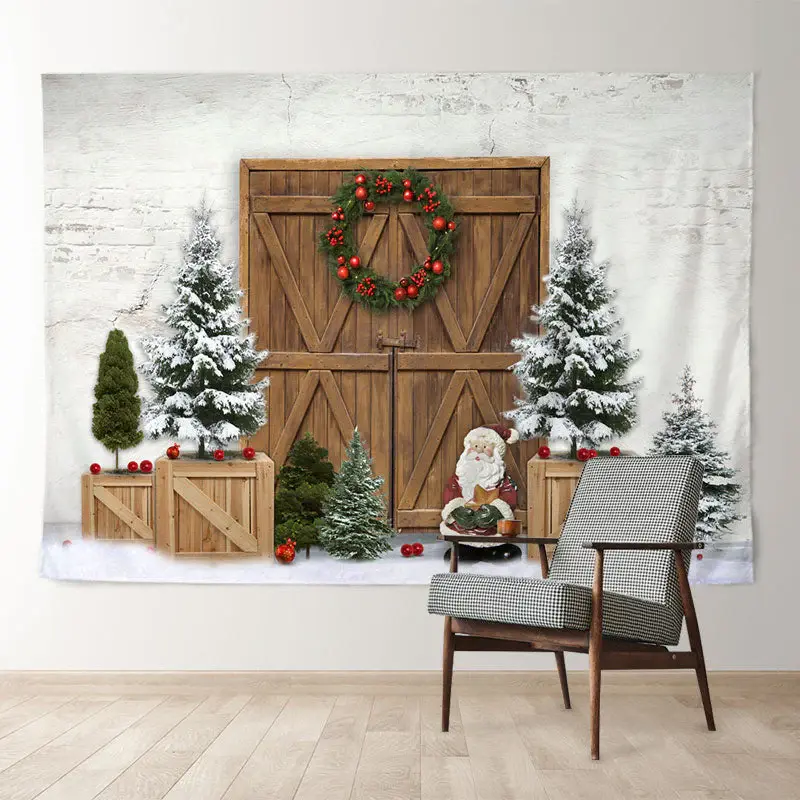 Aperturee Snowy Brick Cowboy Santa Merry Christmas Backdrop