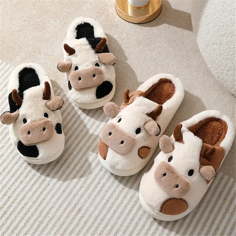 Cute Animal Cow Pig Men Women House Slippers, Comfy Memory Foam Cloudy Soft Slippers Plush Home Shoes for Bedroom Living Room...