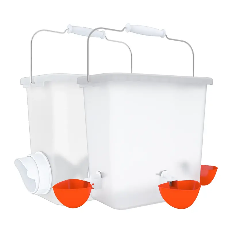 Automatic Chicken Feeder and Waterer Set Chicken Feed Bucket with 3 Feeders Ports Poultry Waterer Water Cups